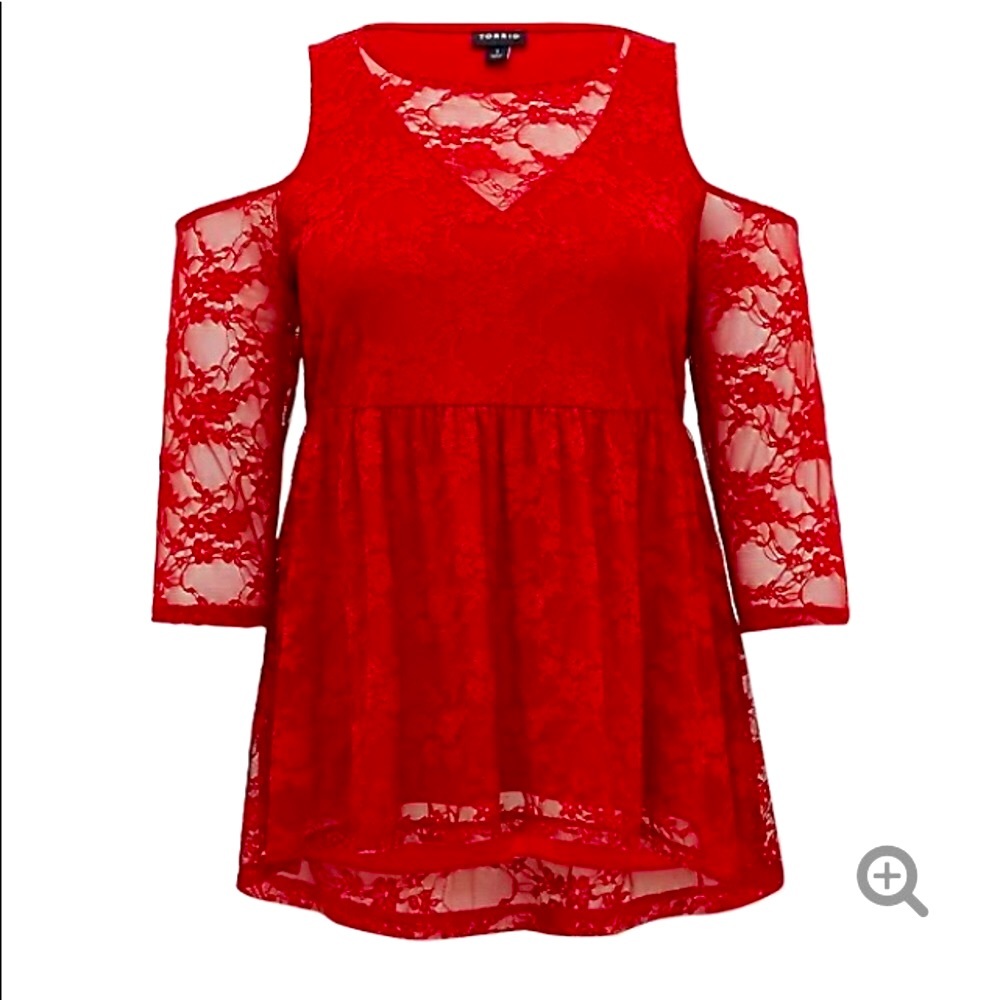 NWT NEW Torrid size LARGE 0X red lace open shoulder top blouse new with tags